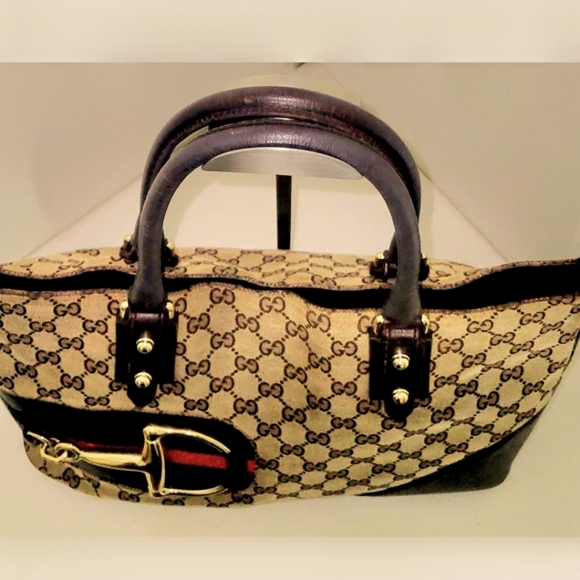 GUCCI Vintage Brown Canvas & Leather Horsbit Sherry Line Tote Bag - Picture 8 of 10